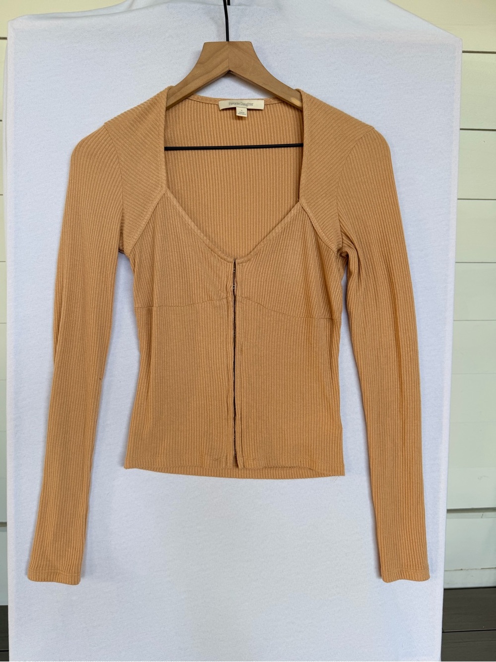 Favorite Daughter Ribbed Hook Eye Corset Top Camel Tan Long Sleeve S